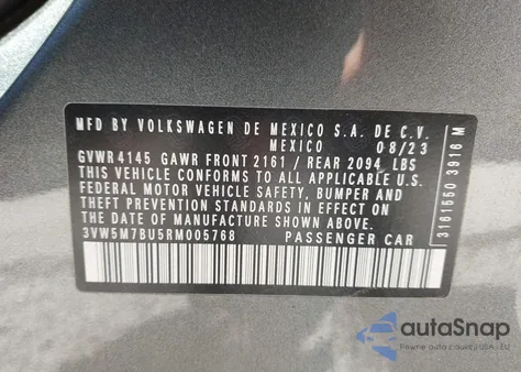 2024 Volkswagen Jetta S z USA, uszkodzony, nr VIN 3VW5M7BU5RM005768